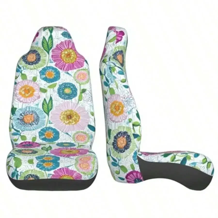 Floral Print Car Seat Covers Set Of 2 Non-Slip Front Universal For Cars SUVs Trucks Interior Decor