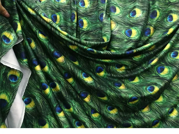 Spandex Lycra Peafowl Feather Tail Fabric for Swimsuit Dress, Dance Suit Elastic Fabric