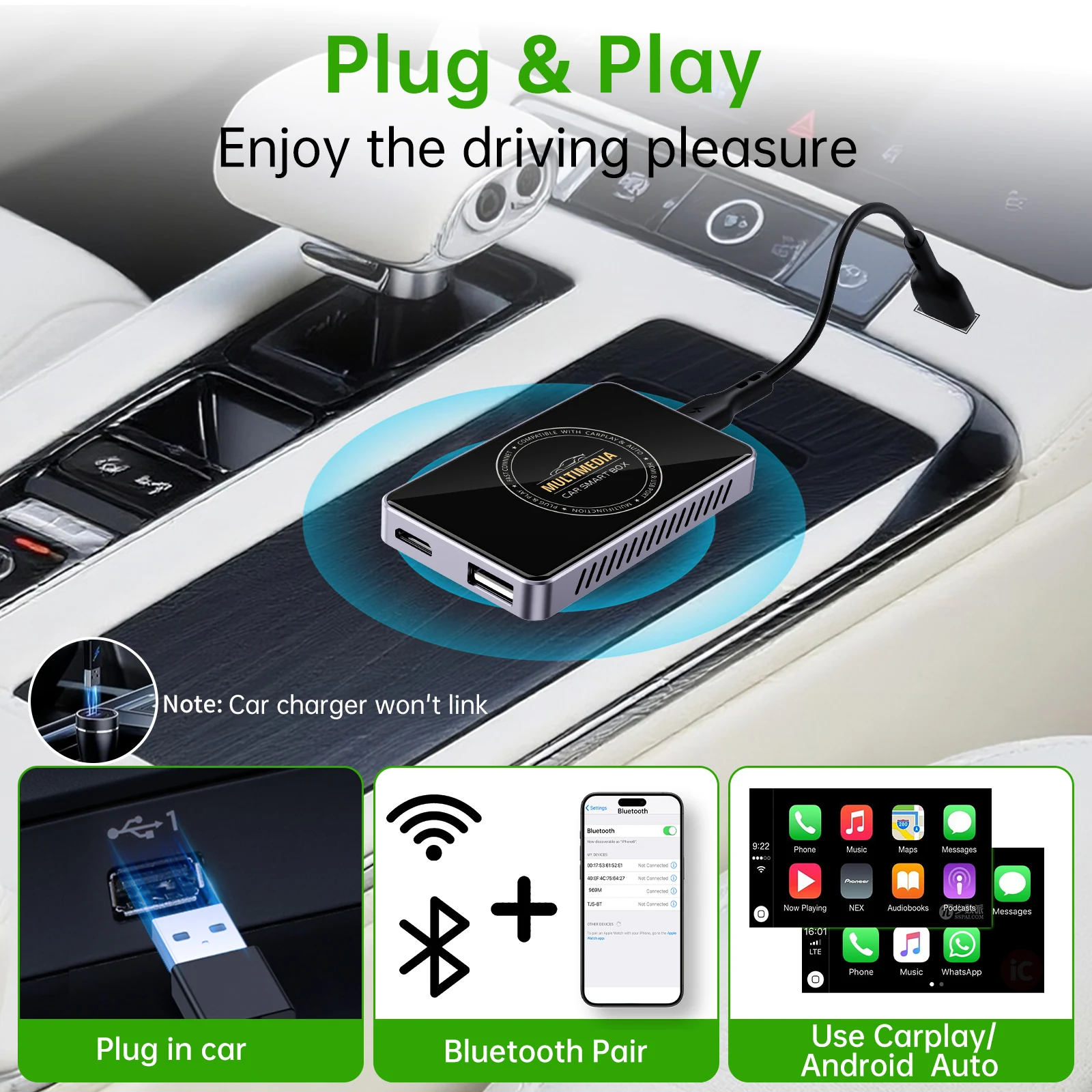 2in1 AI Box Wireless CarPlay Adapter For iPhone Apple Android Auto Wireless CarPlay Adapter Smart AI Box USB Multimedia Video - Image 5