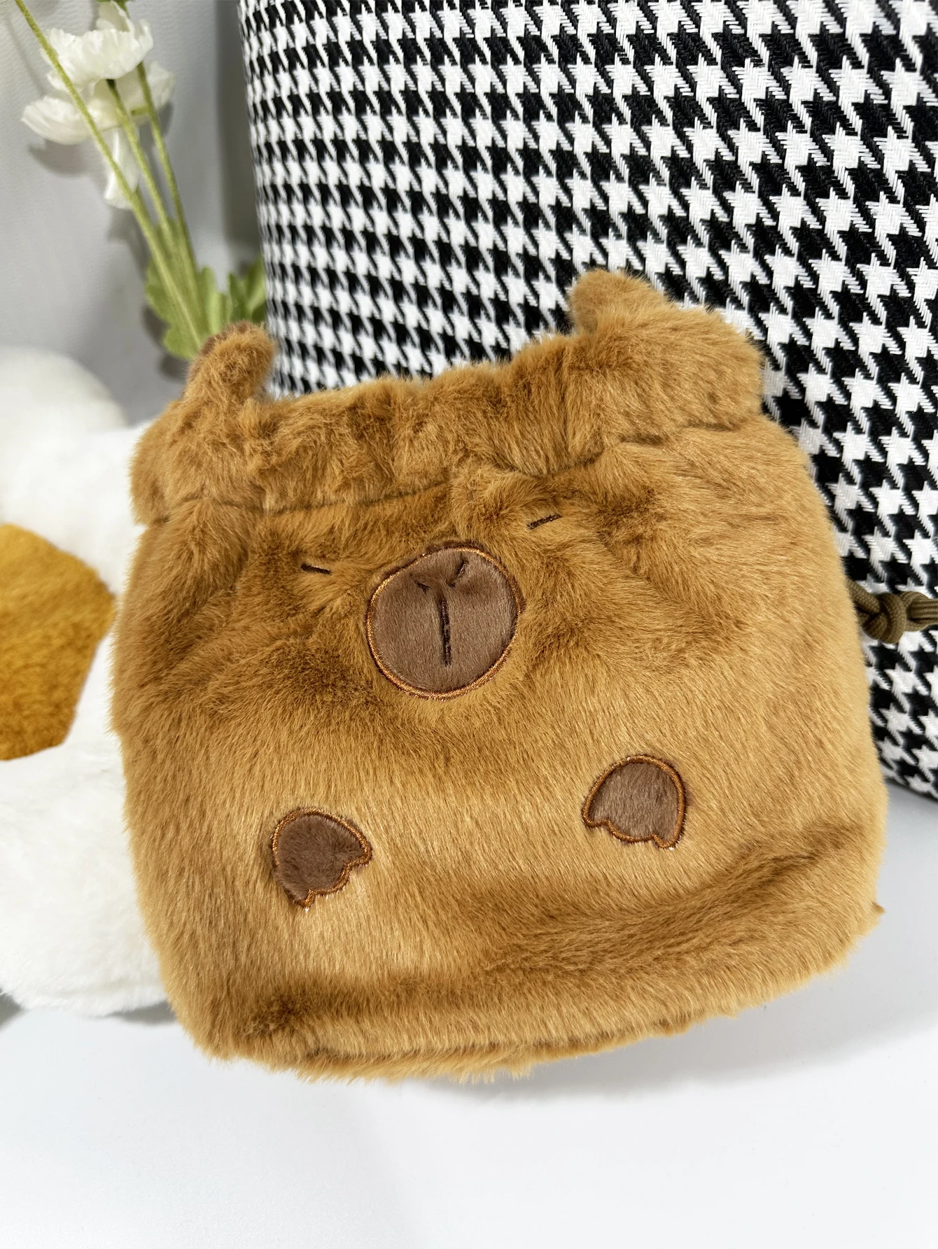 1pc Capybara Plush Drawstring Bag Cute Cartoon Capybara Doll Bag Drawstring Outing Casual Party Bag