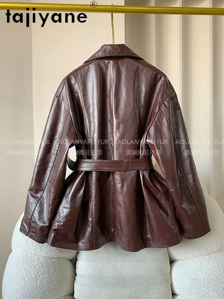 TAJIYANE 100 % Ölgewachste Schaffell Jacke Frau Vintage Schlanke Echtes Leder Jacken Frauen Herbst Damen Kleidung 2025 Chaquetas