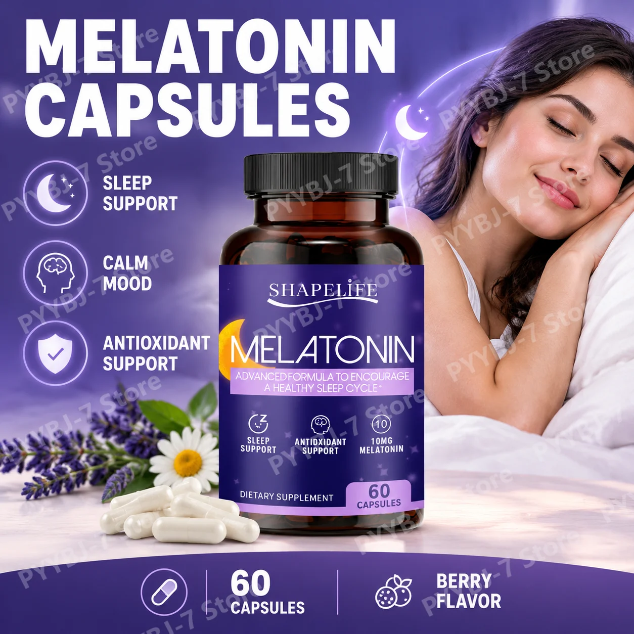 10mg Melatonin Capsules Extra Strength Sleep Support Promotes Restful Night & Healthy Sleep Cycle Antioxidant Formula 60 Count