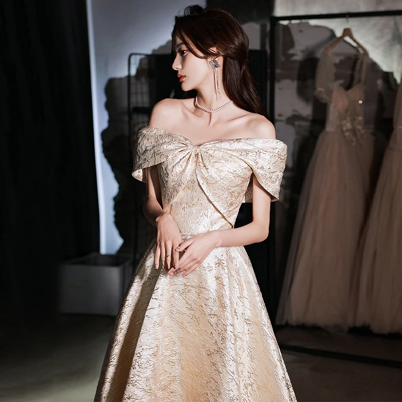 Robe de soirée dorée de luxe pour femmes, tenue élégante pour Banquet d'anniversaire français, nouvelle collection printemps 2026