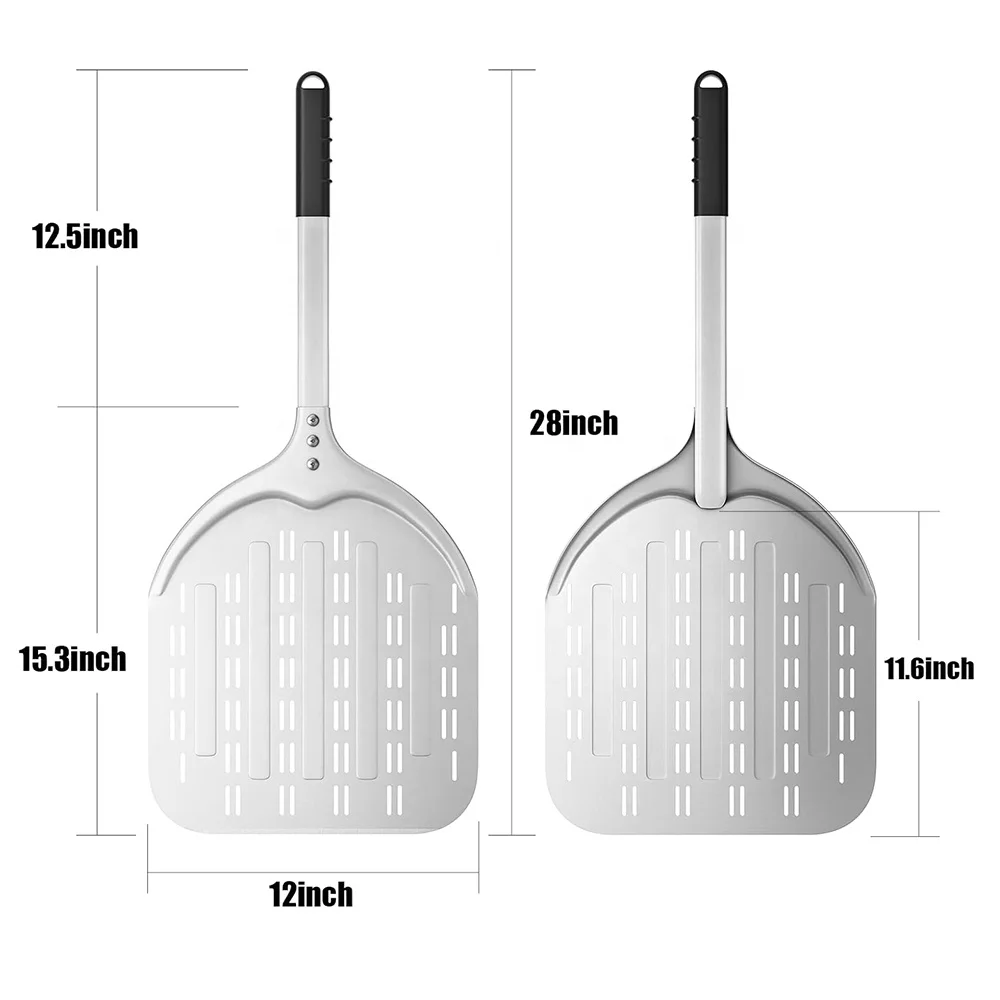 

12-дюймовая перфорированная лопатка для пиццы, профессиональная алюминиевая лопатка для пиццы с длинной ручкой, антипригарная металлическая лопатка для пиццы