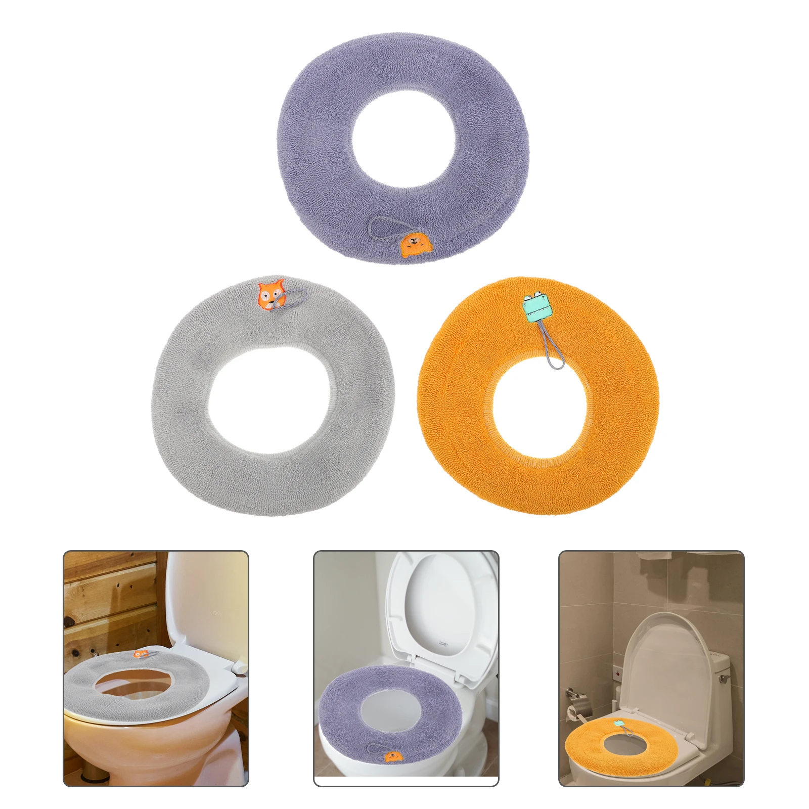 

3pcs Polyester Toilet Seat Pad Thickened Warm Cushion Cover Reusable Easy Clean O-shaped Bathroom Winter Comfortable Handheld