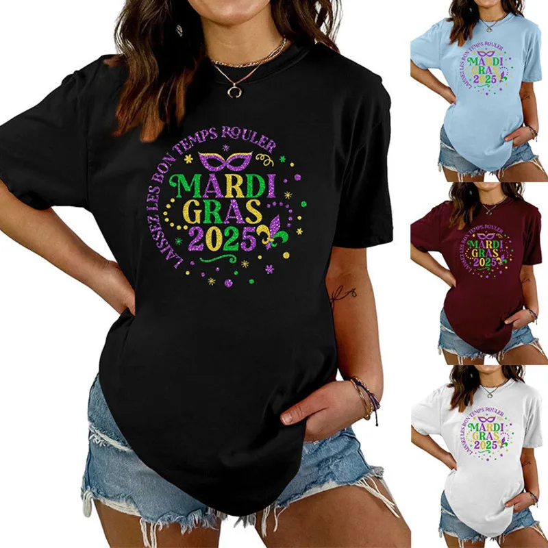 2025 New Mardi Gras T Shirt Women Mens T-shirt Short Sleeve Tees Hiphop Fashion Design Round Neck T Shirt Carnival Clothing Tops