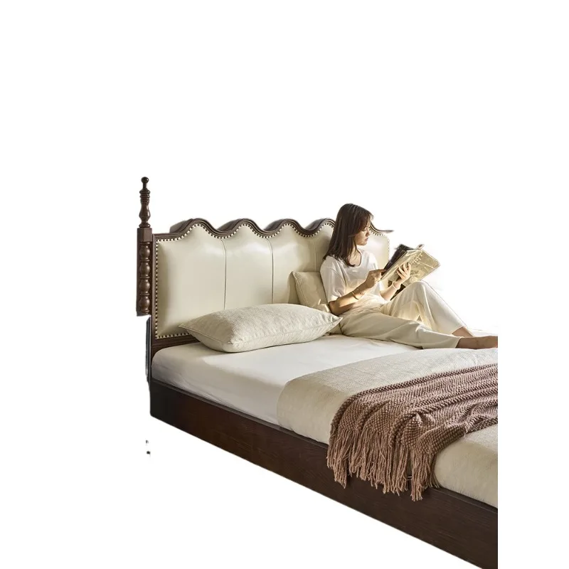 

French retro solid wood soft bag bed household bedroom double medieval ash wood American bed 1.8 meters wedding