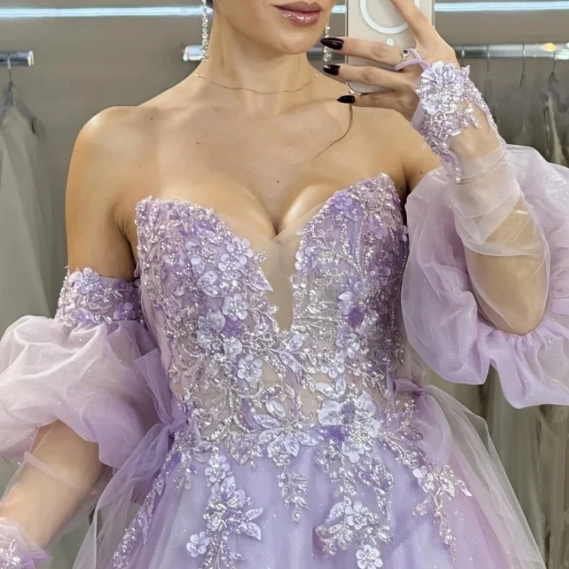 

Customized Lavender Prom Dresses For Special Occasions Applique Tulle Sexy Front Slit Party Cocktail Wear Formal Evening Dress