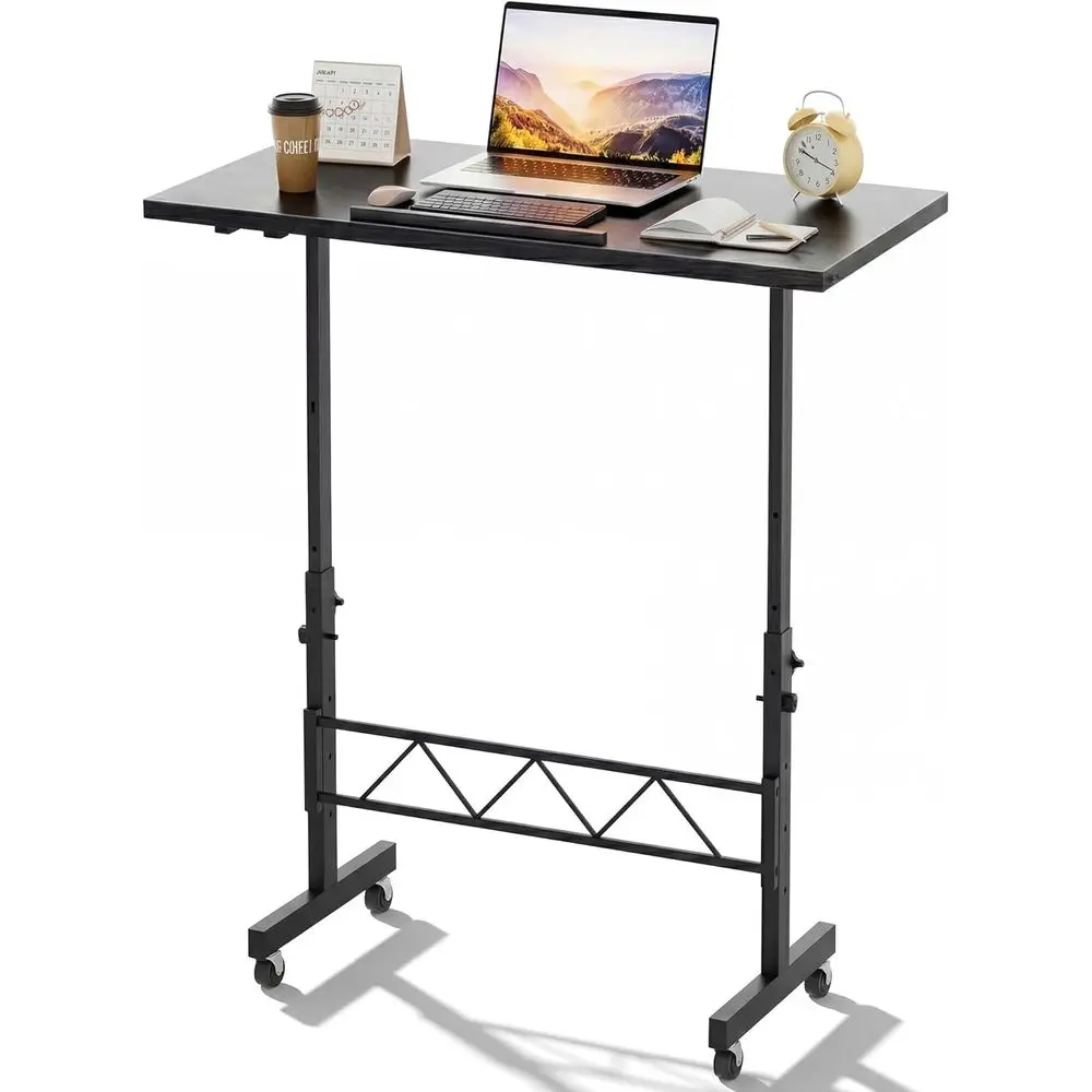 

Small Standing Desk Adjustable Height, 30.7"-46.4" Portable Computer Table Mobile Desk Workstation Stand Up Desk with Wheels Com