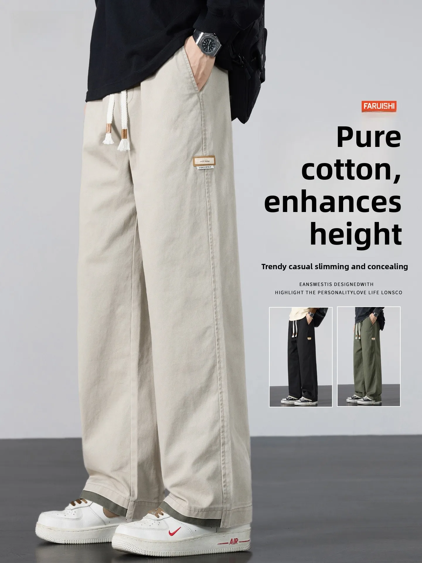 

Wear-Resistant Pure Cotton Work Trousers Men's Spring Autumn Loose Straight Leg American Casual Pants Breathable Comfortable