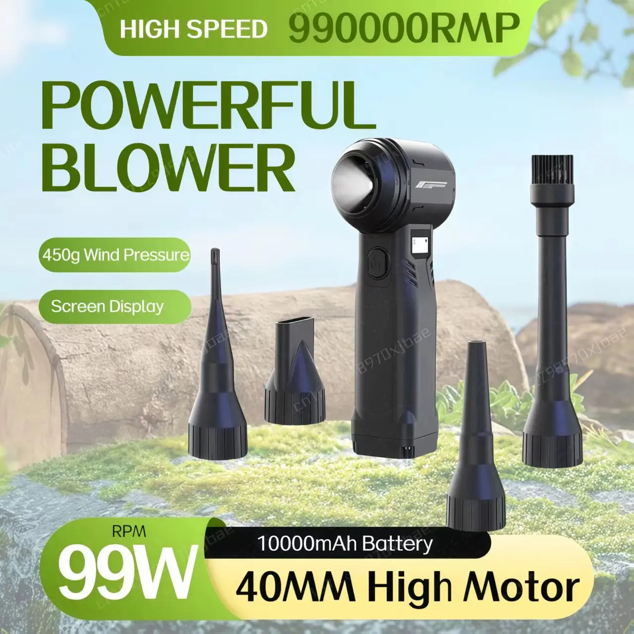 

G1 Powerful Blower 990000RPM Jet Fan Vacuum 9-Gear Speed 40MM Motor Brushless Air Blower 450g Wind Pressure Turbo Fan 10000mAh