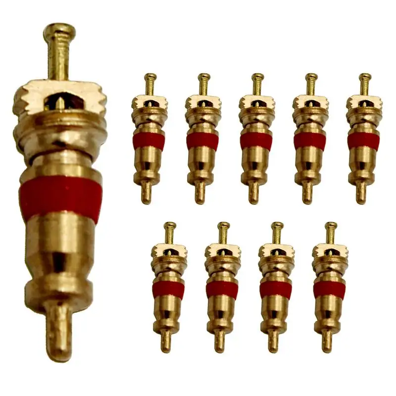 Tire Valve Core Copper Tire Valve Tool 10X Valve Assembly Tire Valve Unit Valve Stem Core Removal Tool For Cars Semi-Trucks