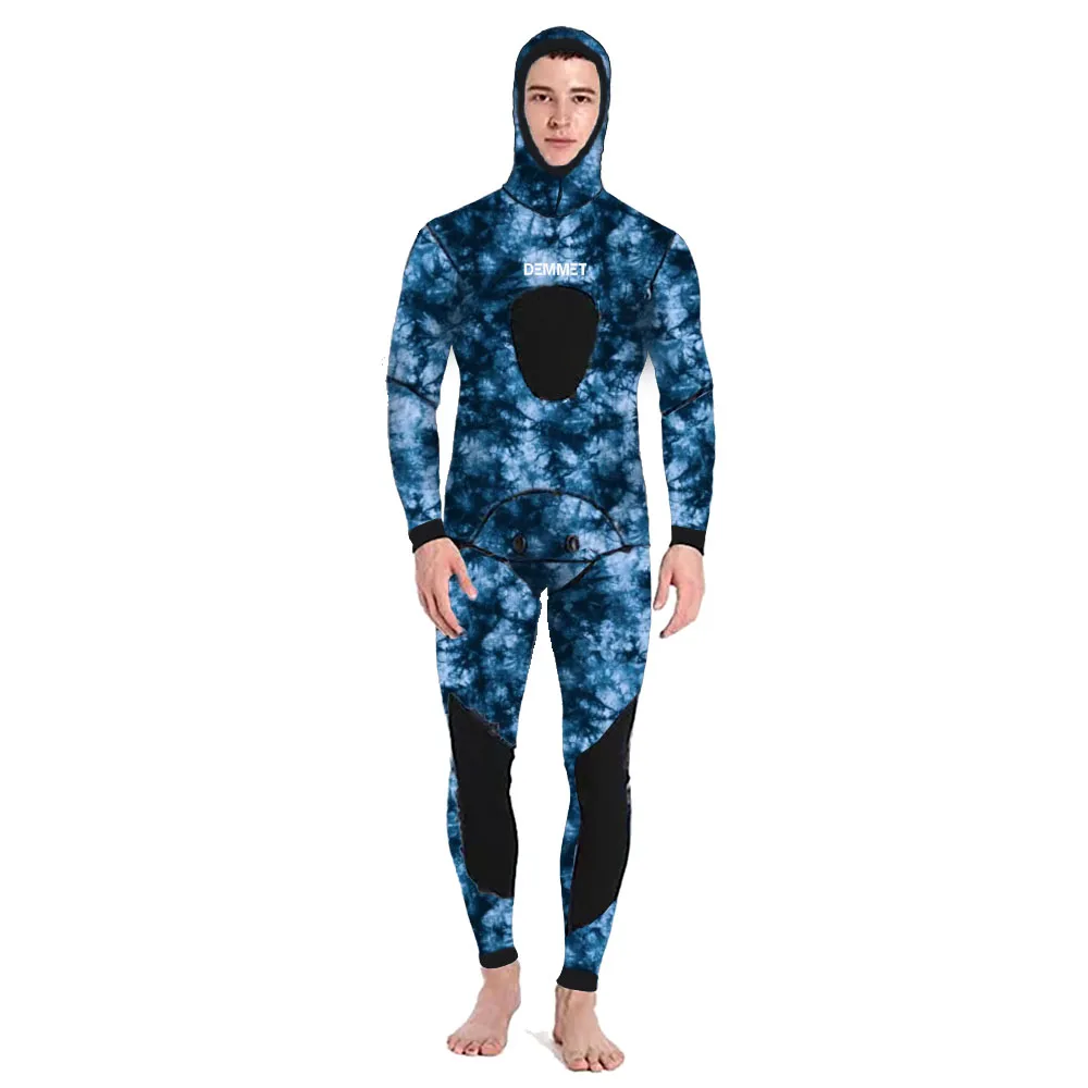 HOT 3mm Camouflage Wetsuit Long Sleeve Fission Neoprene Submersible For Men Keep Warm Top and Pants Two-piece Hooded Diving Suit