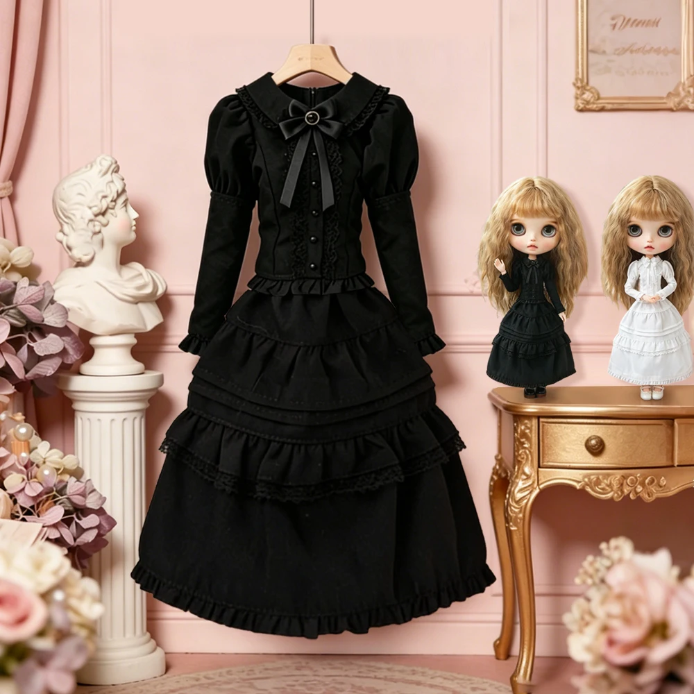 Blyth Doll Clothes long sleeve black Gothic vintage Lolita Dress OB22/24/27 Outfit Set for Licca Azone Ker YMY Doll Accessories