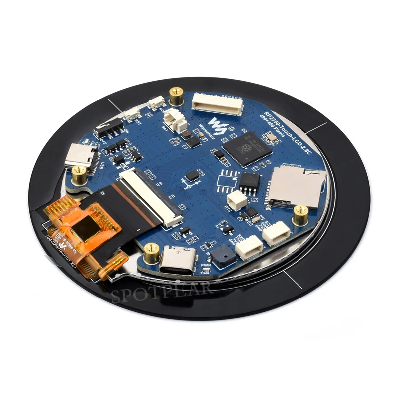 Raspberry Pi Pico 2 RP2350B 2.8インチLCD開発ボード RGBディスプレイ 丸型タッチスクリーン 480x480 LVGL QMI8658 / SD / RTC