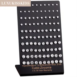 LUXUKISSKIDS 50Pairs/Bulk 3-7MM Round Cubic Zirconia Clearly Stud Earring Hypoallergenic Shiny Crystal Stainless Steel Jewelry