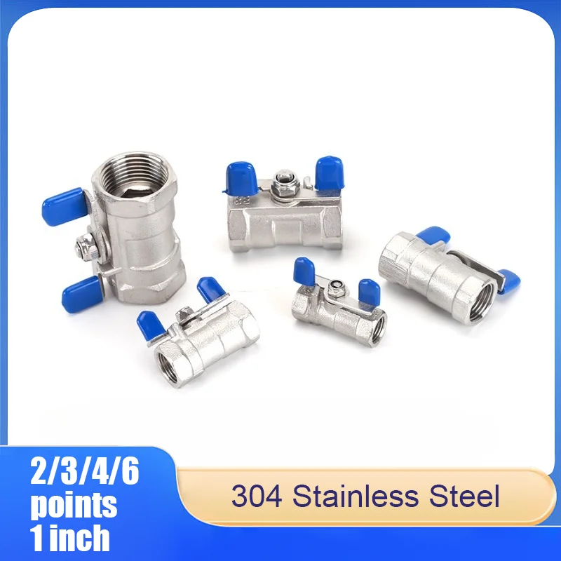 

304 Stainless Steel One-Piece Butterfly Handle Ball Valve with Internal Threaded Connection 2/3/4/6 points 1 inch