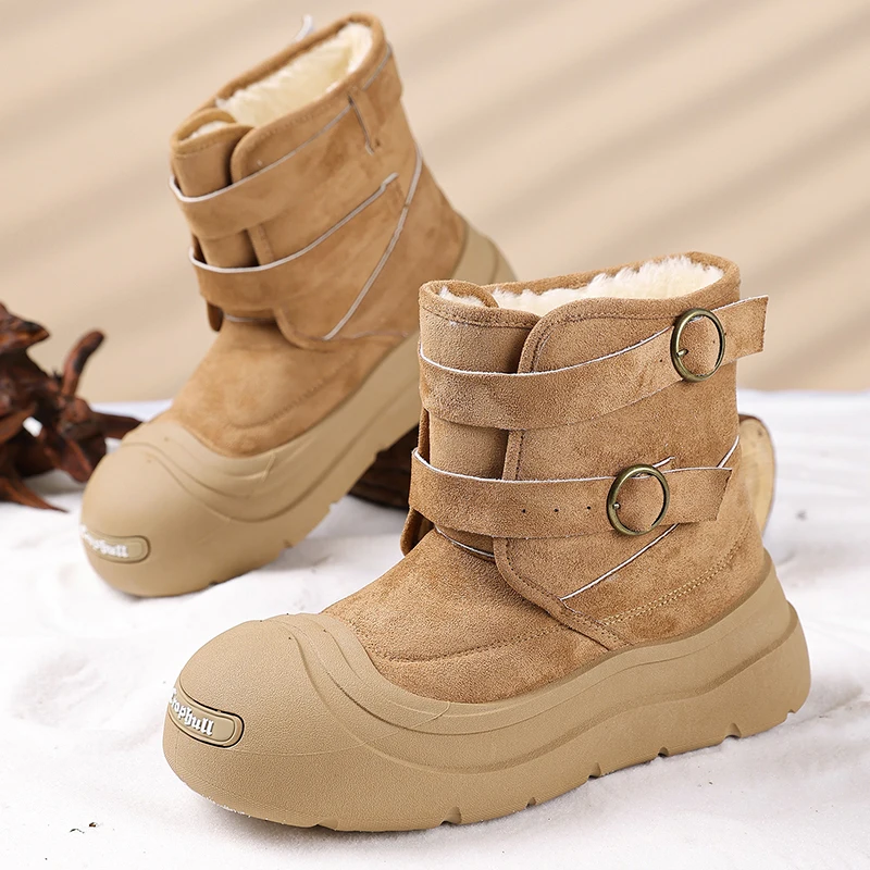 Couple Winter Snow Boots Thick Fleece Warm Platform Ankle Boots Non‑Slip Casual Outdoor Snow Shoes for Men Women 35‑44