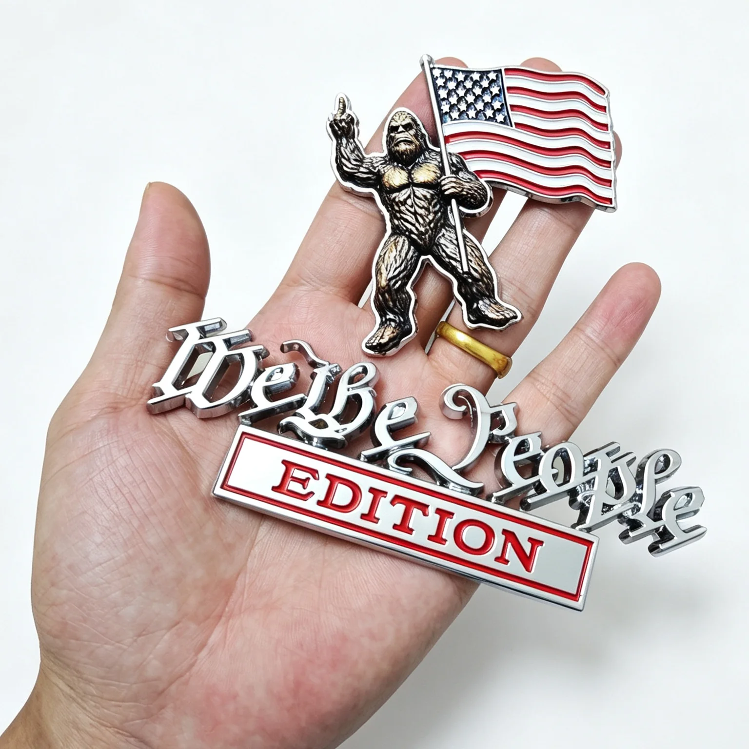 3D Metal We the People Car Emblem Badge Bigfoot Sasquatch US Flag Decal Sticker for Car Truck SUV Fender Tailgate Side Body Auto