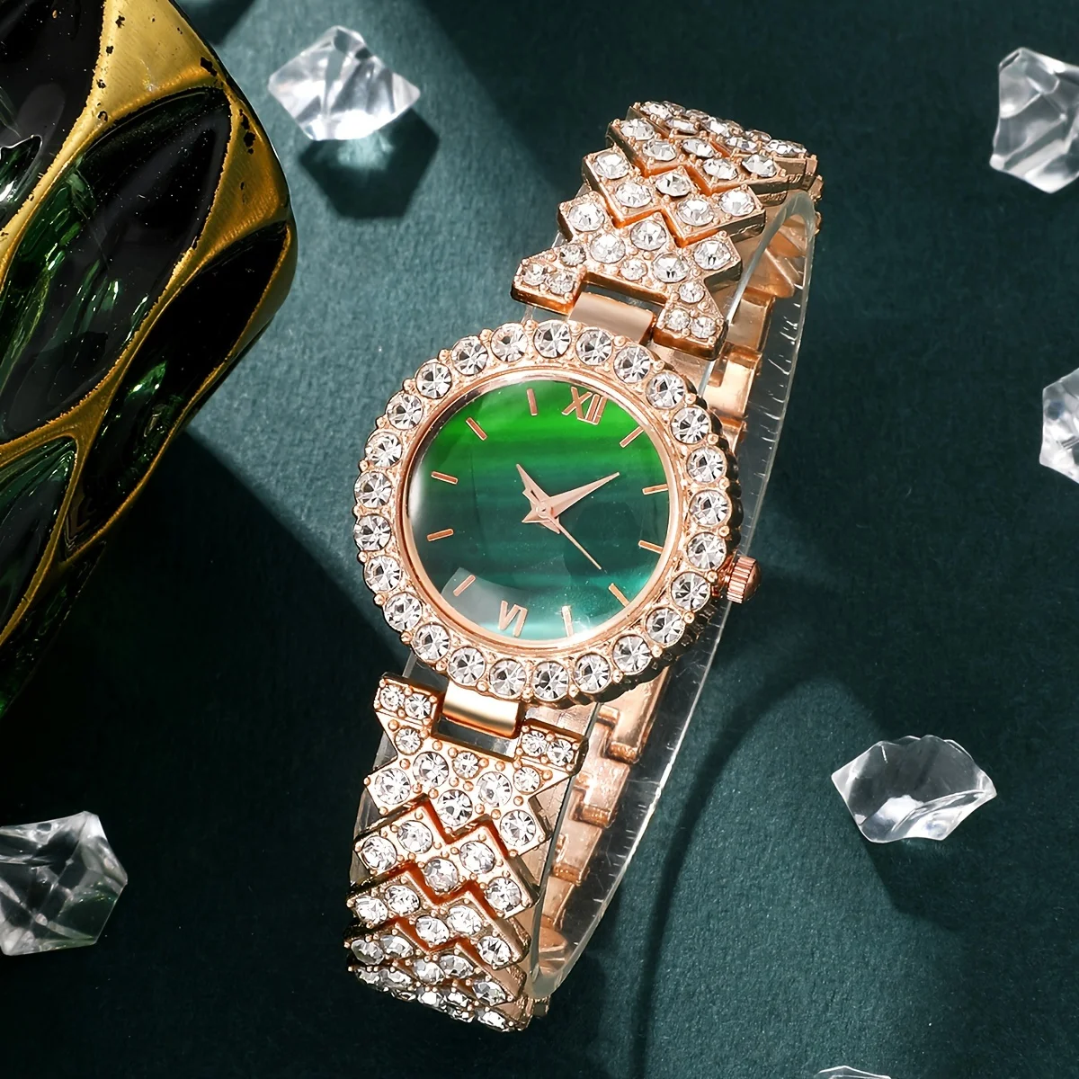 5pcs/set Women's Watch Elegant Rhinestone Quartz Watch Vintage Graphic Analog Wrist Watch & Jewelry Set, Gift For Mom Her