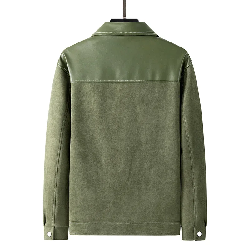 Men's Clothing Suede Outerwear Men's Spring Casual High end Patchwork Leather Coat 2024 New Spring Lapel Jacket