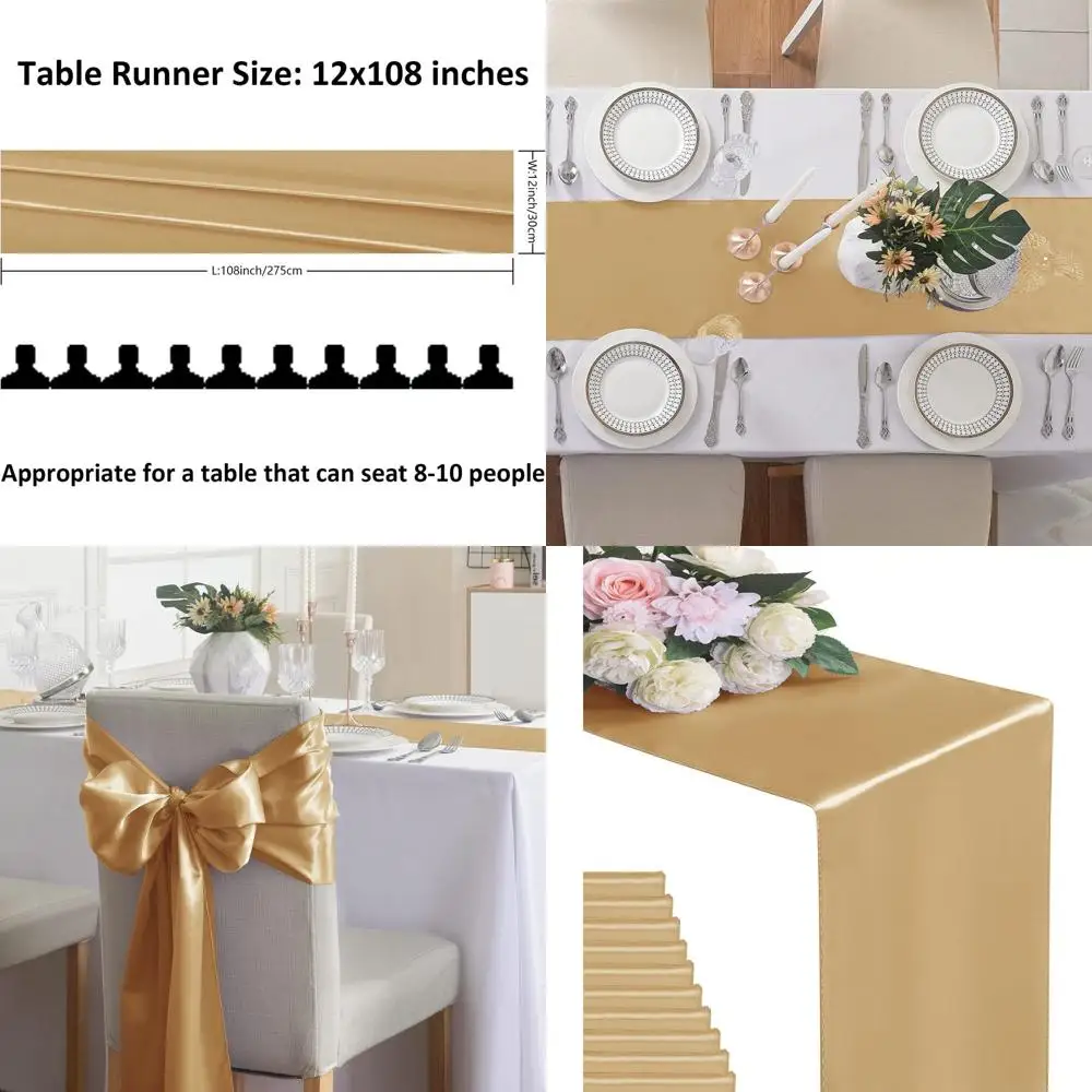 

Champagne Satin Silk Table Runner, 12x108 Inches, for Weddings, Birthdays, Banquets, Graduations - Fits Rectangle and Round Tabl