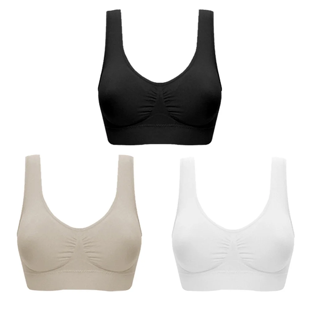 

3Pcs Seamless Sports Bras Women Non Padded Wire Free Comfortable Design for High L Black Color