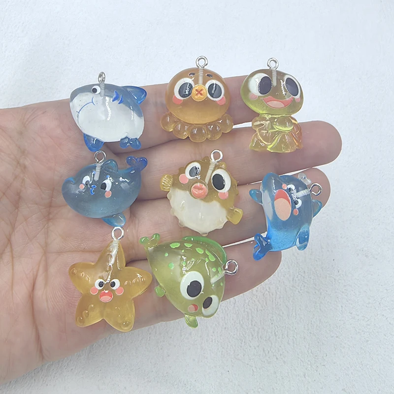 10pcs Kawaii Marine Animal Charms for Jewelry Making Resin Octopus Whale Starfish Turtle Pendants Crafts DIY Earring Keychain