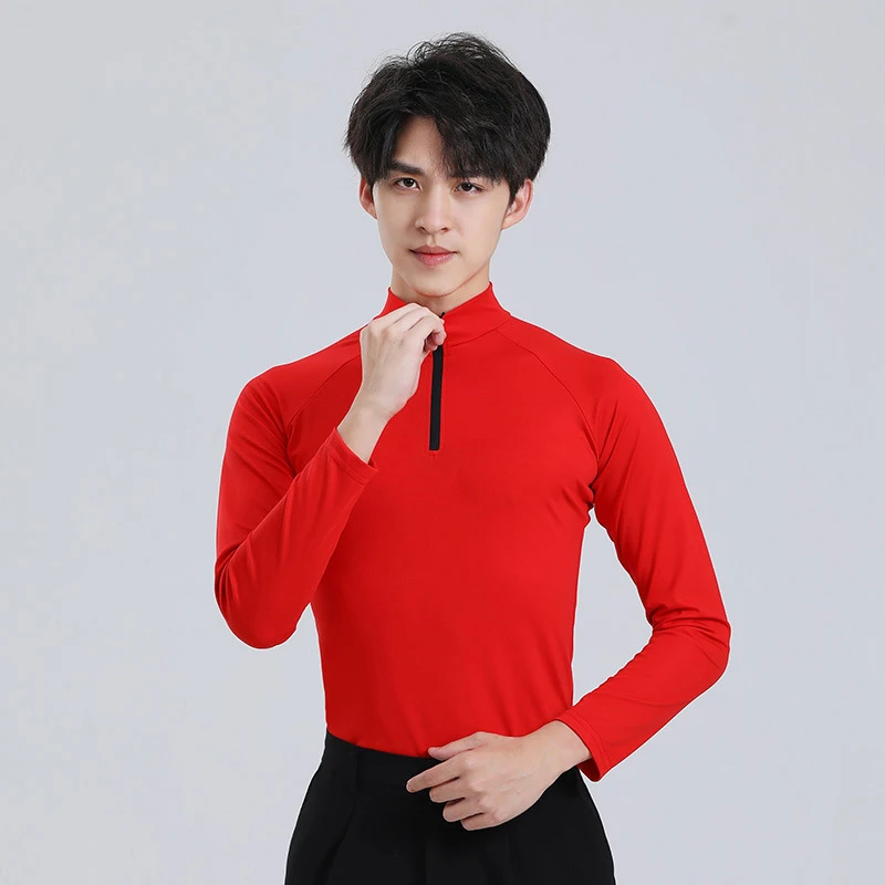 Hauts de danse latine pour hommes, vêtements d'entraînement de danse à manches longues, Modem de danse Samba Rumba, Costumes de spectacle sur scène pour salle de bal, automne