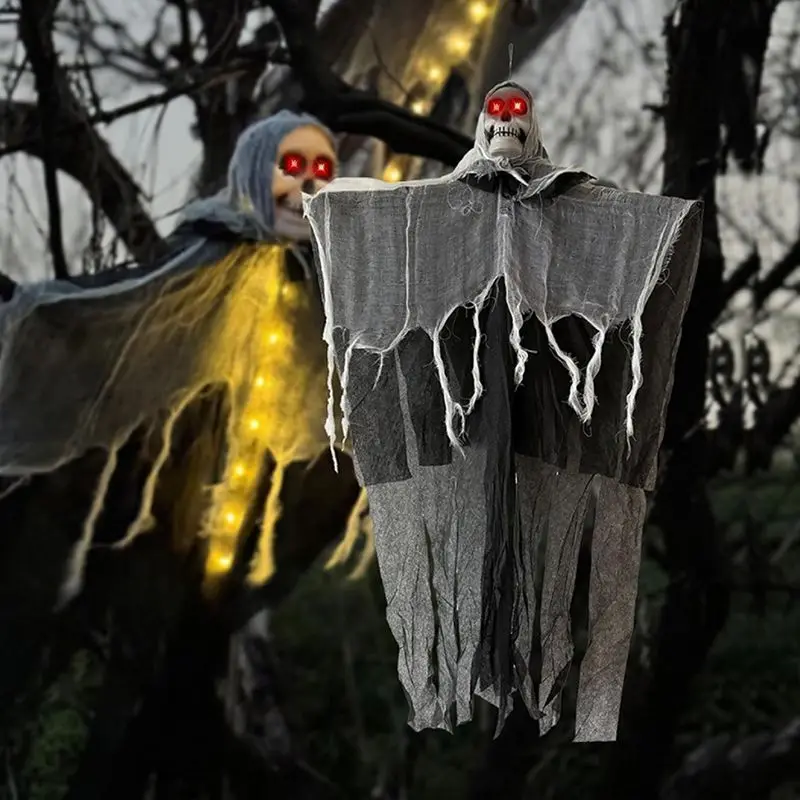 2026 Halloween Glowing Gauze Skull Hanging Ghost Ornament Outdoor Tree Hang Decor Horror Scene Layout Prop