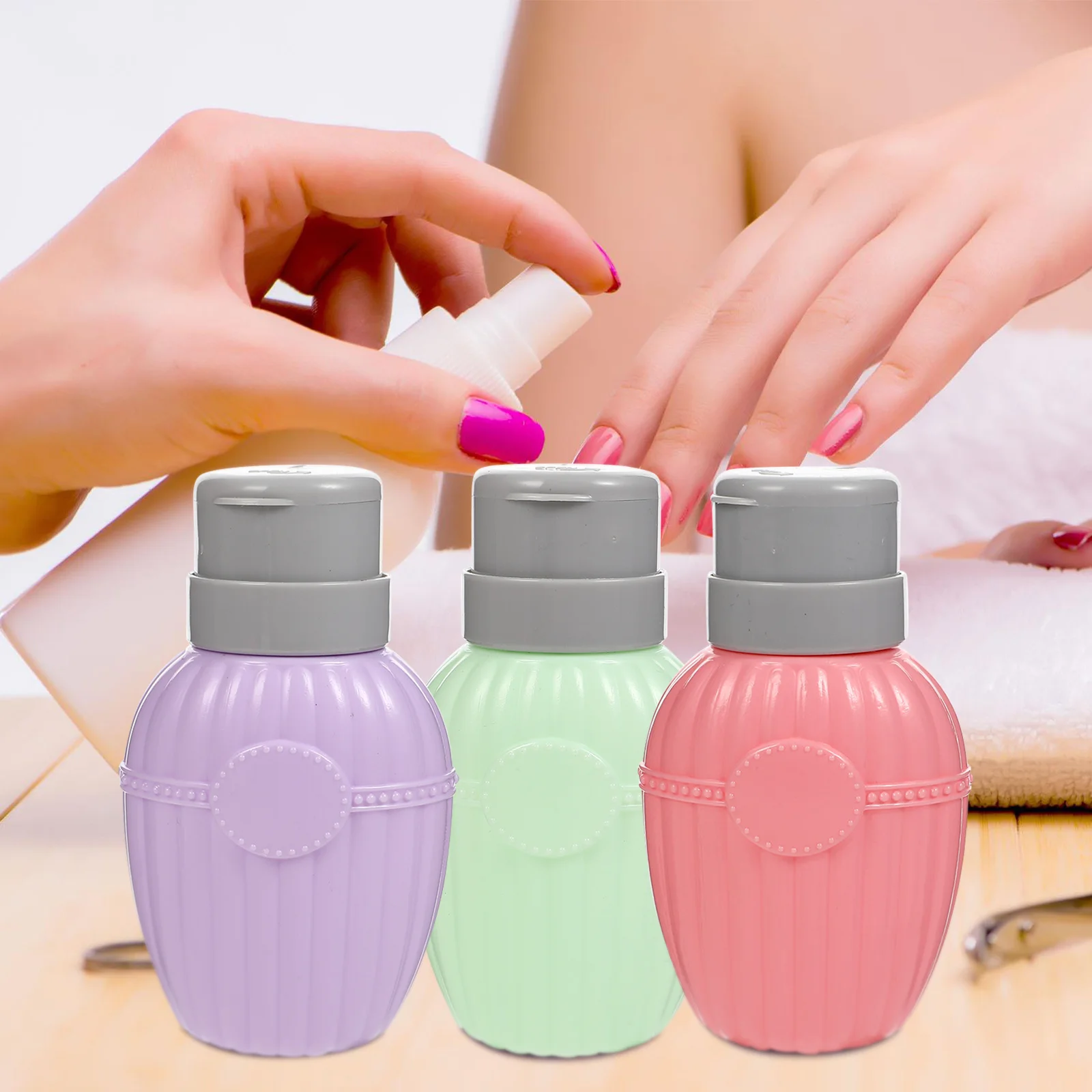Dispenser per rimuovere il colore delle unghie da 3 pezzi Bottiglia leggera con pompa da viaggio per forniture per nail art Organizzatore di liquidi vuoto