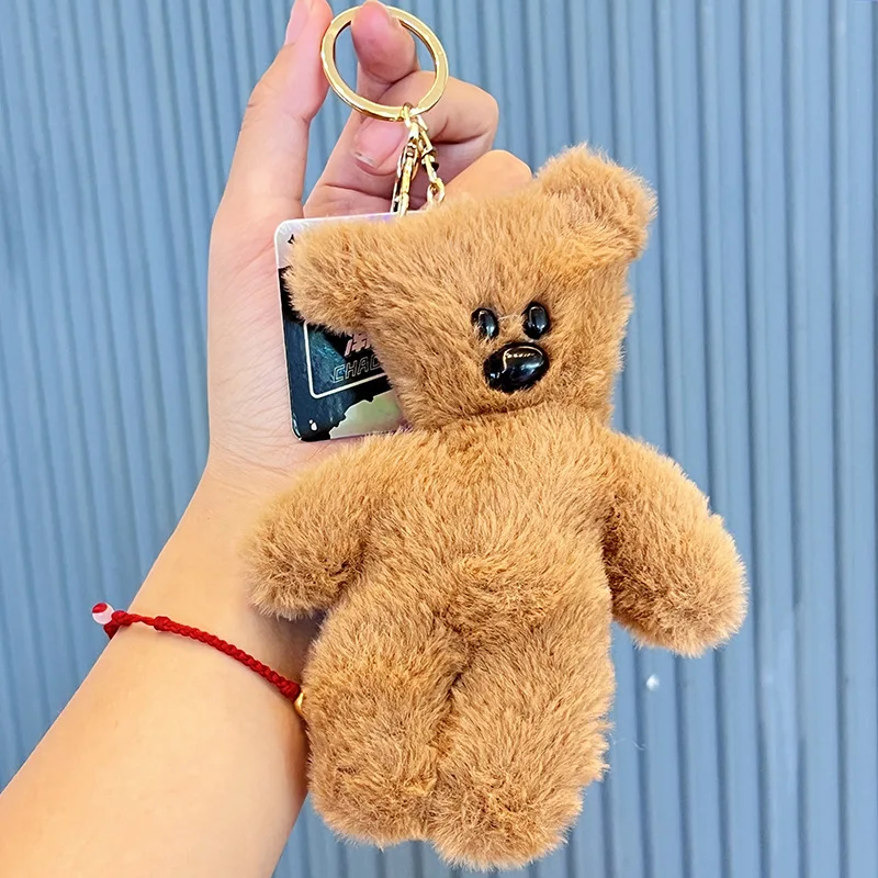 New Cartoon Kawaii Brown Crooked Head Teddy Bear Plush Doll Keychain Pendant Cute Bear Plush Backpack Pendant Birthday Gifts