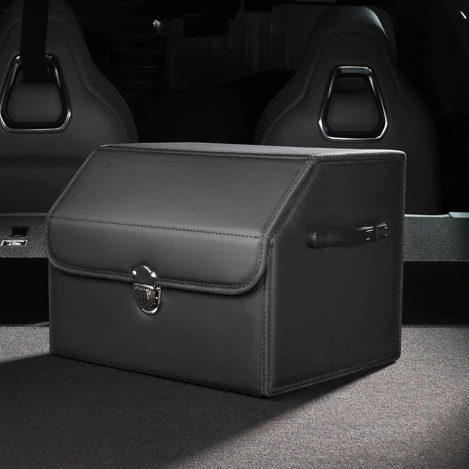 

Органайзер для багажника, черный кожаный ящик для хранения с крышкой, складной, 15 дюймов Д x 13 дюймов Ш x 12,4 дюйма В, 2 тыс. в 3 (размер A)