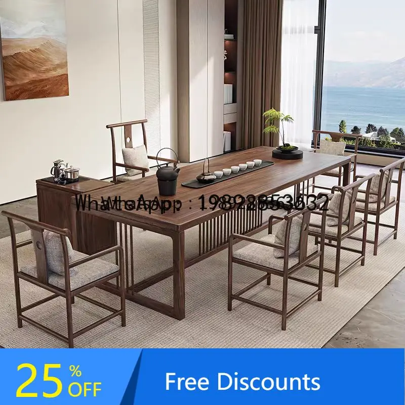 

Office Vintage High Temperature Resistant Tea Table and Chair Set New Chinese Style Walnut Large Solid Wood