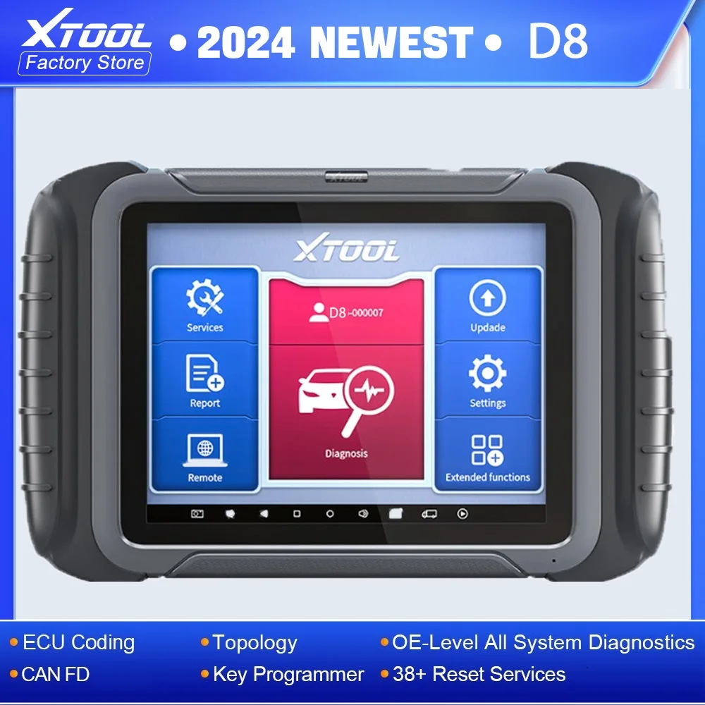 

XTOOL D8 All System Car Diagnose Tool ECU Coding Active Test Automotive Scanner 38 Reset Key Programming With CANFD Topology Map