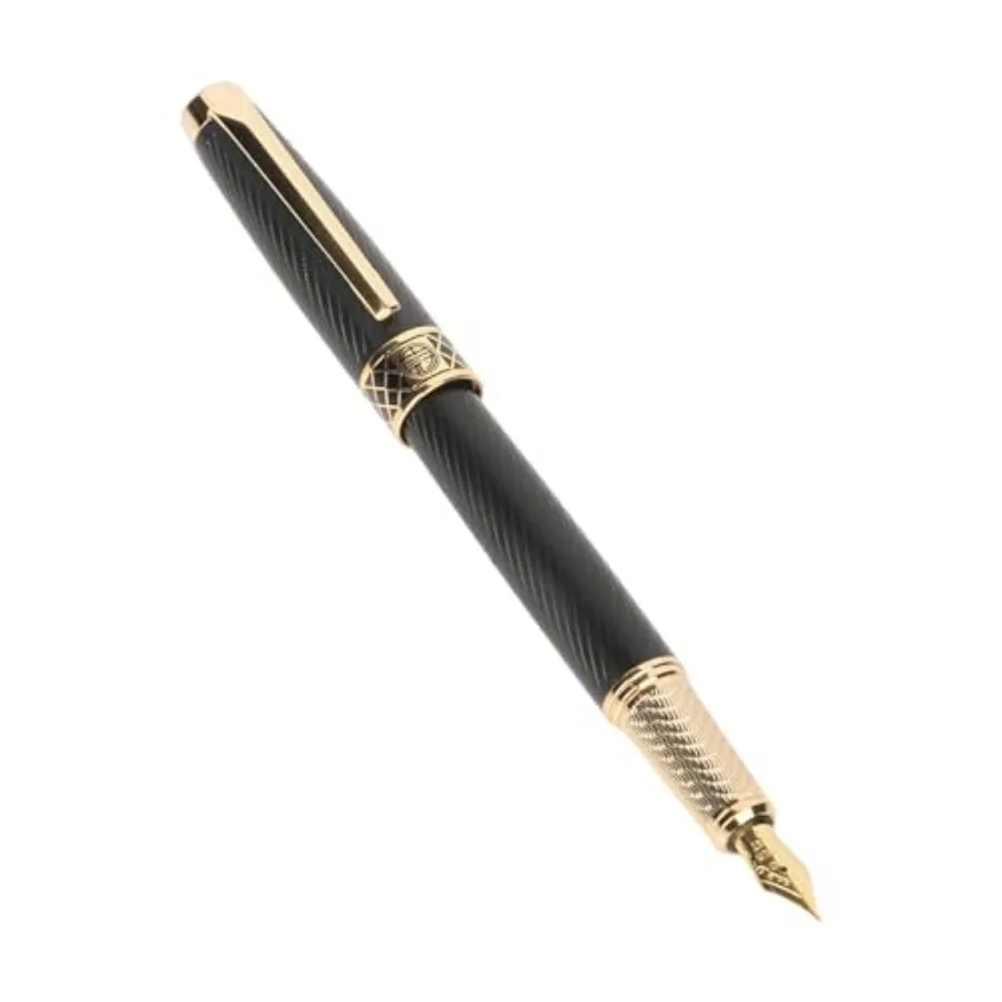 

Fancy Black Fountain Pens with Real 24K Gold Trim Luxury Pen with 24K Gilded Fine Nib and Ink Converter for Smooth Writing Nice