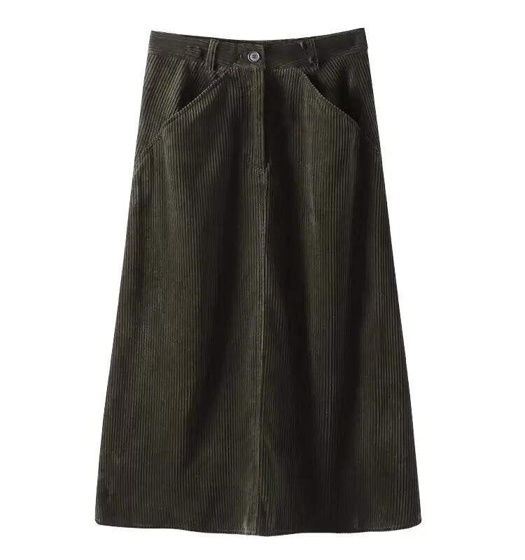 

High Waist Corduroy Midi Skirt Women's Autumn Winter New Sle Versatile Slimming Mid-Length Faionable Ladies Skirt
