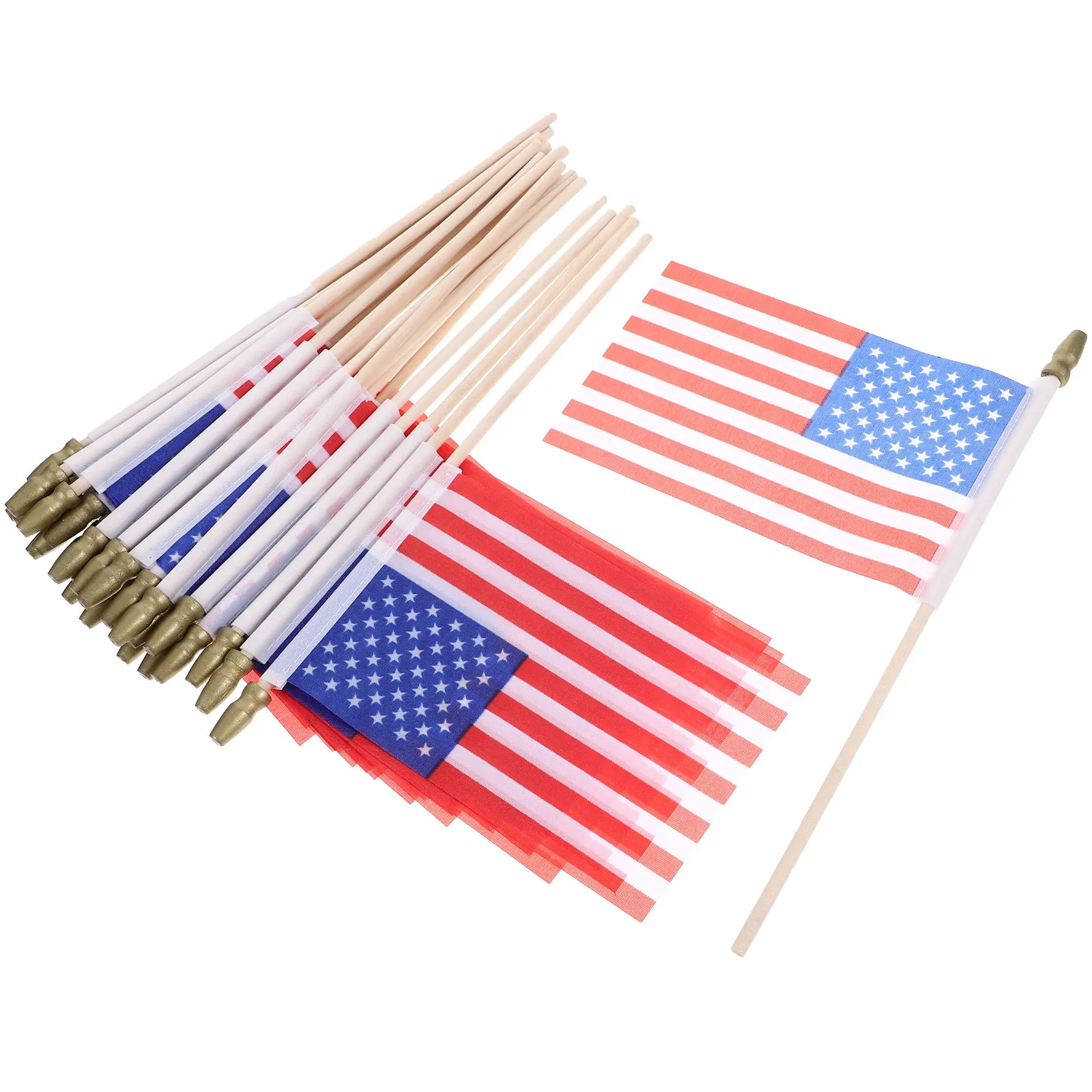

40 Pcs American Flag Stick Decorations Flags Sticks Mini Usa Independence Day Polyester