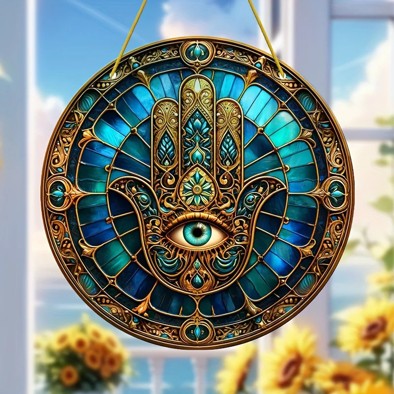 1PCS Crystal Acrylic Hand of Fatima Wall Decor Outdoor Light Catcher Colorful Reflective Window Decoration Creative Home Accents view 4