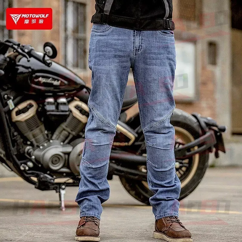 

Motowolf Men's Summer Motorcycle Pants Breathable Notorcyclist Riding Jeans Retro Elastic Biker Pants CE Approval Protection