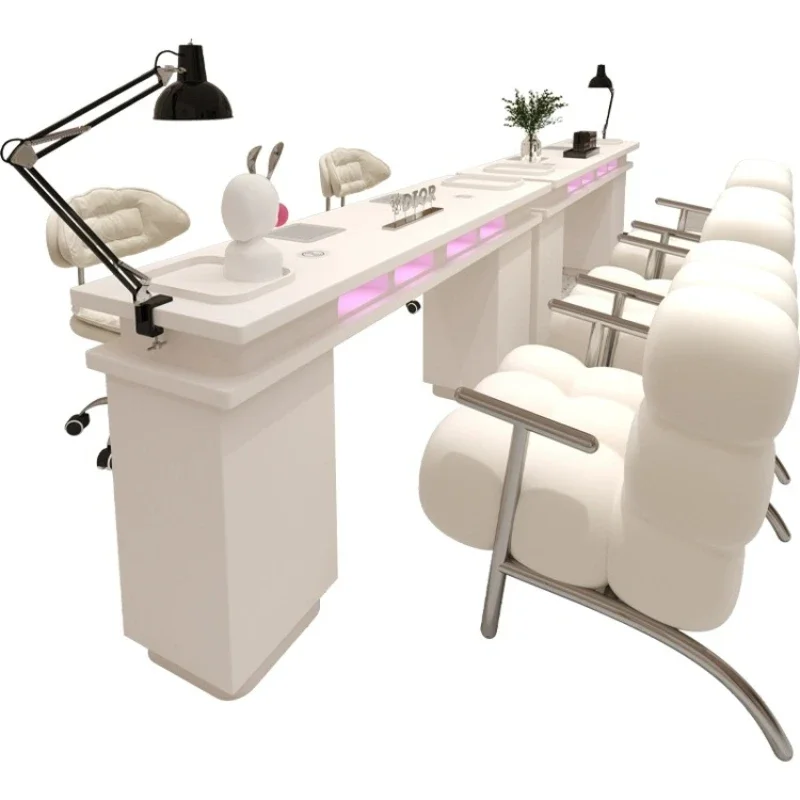 

Light Luxury New Manicure nail table set with built-in high power vacuum cleaner and nail lamp for wireless charging