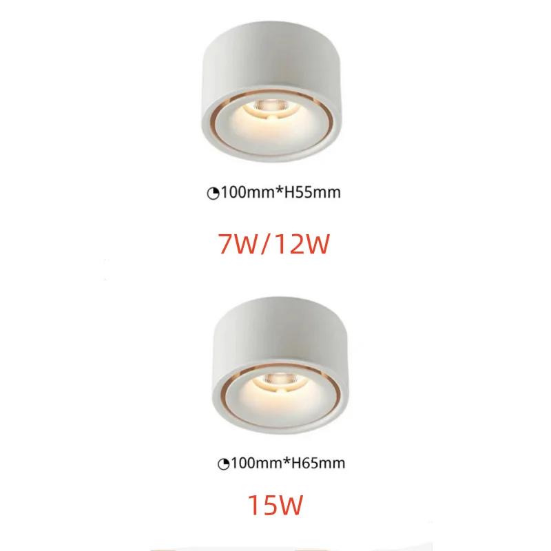 Antyodblaskowy Downlight LED do montażu powierzchniowego Możliwość przyciemniania Reflektor COB Nieotwierający punktowy 7W12W15W 110V 220V Okrągła