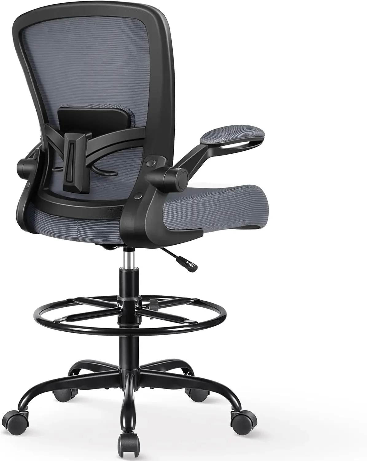 Drafting Chair Ergonomic Tall Office Chair, Breathable Mesh Chair with Adjustable Footrest Ring Lumbar Support Flip-up