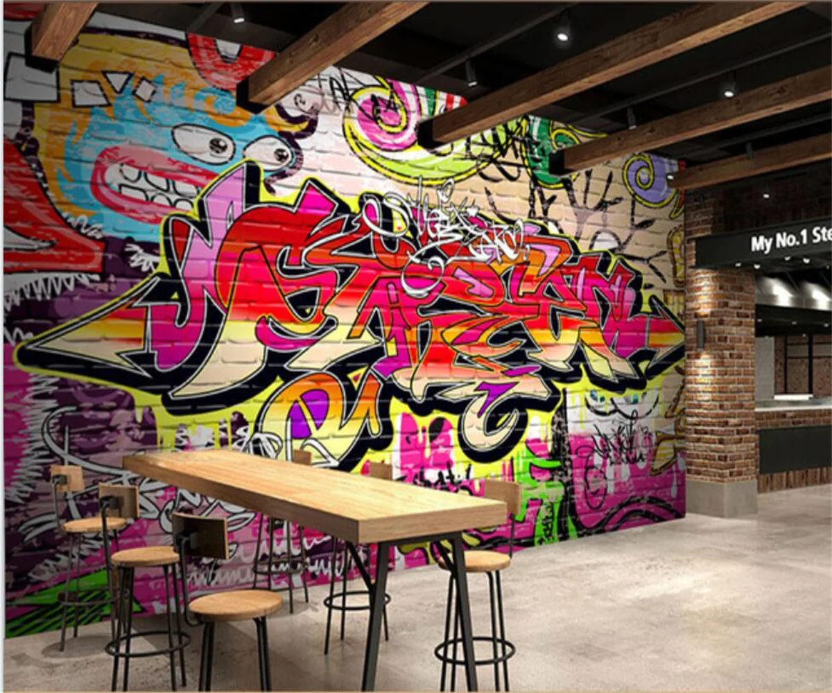 

Custom large murals European and American graffiti art culture bar cafe background wall decorative painting 3d wallpaper