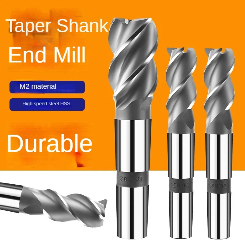 Taper shank end mill, spiral edge milling cutter, high-speed steel M2 material, Mohs taper shank 3 tooth or 4 tooth 14 16 20 30 