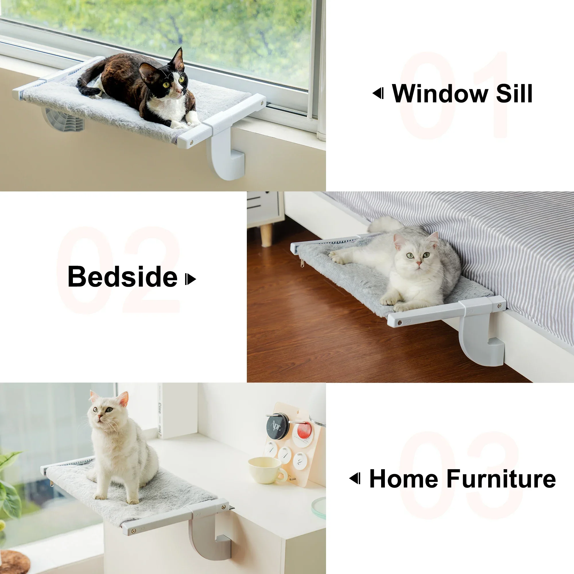 -For MewooFun-Adjustable Large Cat Window Perch Hammock, Pet Lying Seat, 2-sided Cushion, Holding Up To 18kg