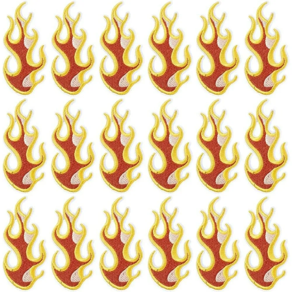 20 Stück Feuerflicken zum Aufbügeln, Orange, Rot, Feuerflamme, Stickerei-Patch, Mini-Cartoon-Blaze, zum Aufnähen, Reparatur-Abzeichen-Applikationen