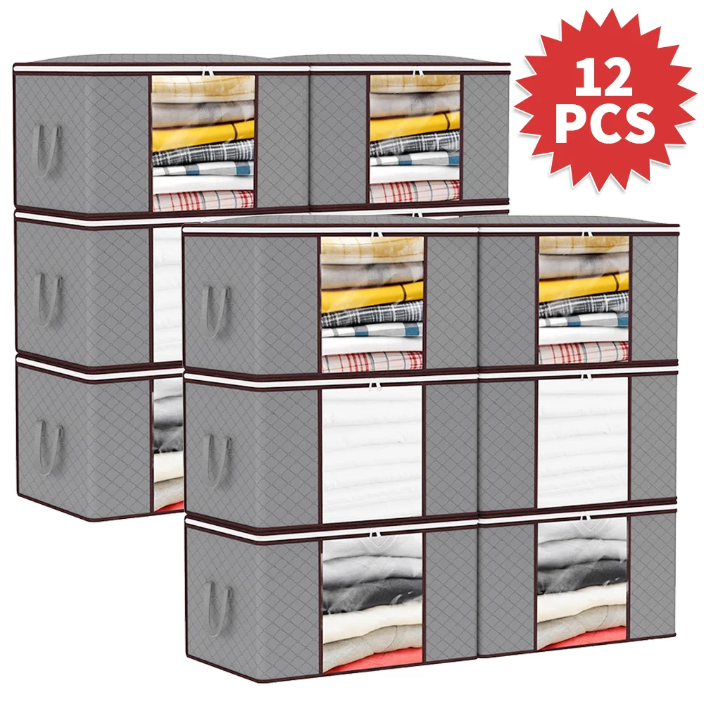 6 Stück Stoff-Aufbewahrungstaschen mit Klarsichtfenstern Faltbare Organizer-Boxen für Kleidung, Decken & Bettwäsche Aufbewahrungsbehälter