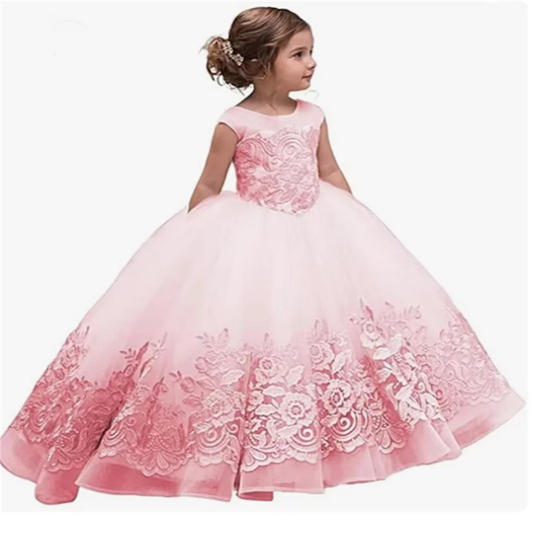 Flower Girls Dresses Tulle Princess Wedding Pageant Ball Gown with Bow-Knot First Communion Dress