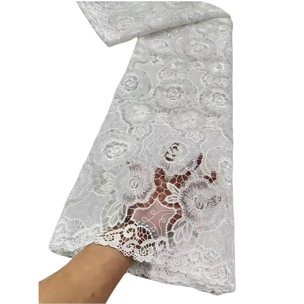 

Nigerian Embroidery Lace Fabric,African,Latest,Linen,Wedding Dress,Tulle,Cotton Fabrics By The Meter,High Quality,2025,5 Yards